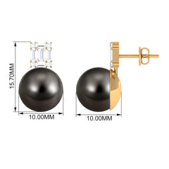 15 Carat Tahitian Black Pearl Stud Earrings with Diamonds