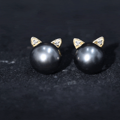 Natural Black Pearl Hello Kitty Earring with Certificate