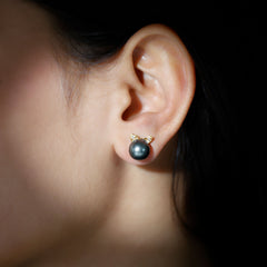 Natural Black Pearl Hello Kitty Earring with Certificate