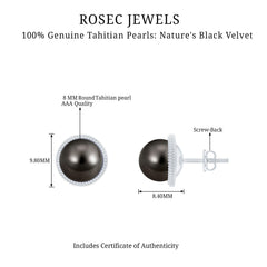 8MM Tahitian Black Pearl Solitaire Stud Earrings with Beaded Detail