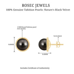 8MM Tahitian Black Pearl Solitaire Stud Earrings with Beaded Detail