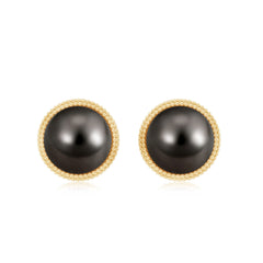 8MM Tahitian Black Pearl Solitaire Stud Earrings with Beaded Detail