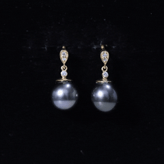 8MM Tahitian Pearl Drop Earrings with Diamond