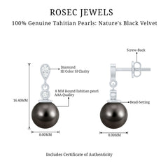 8MM Tahitian Pearl Drop Earrings with Diamond