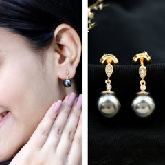 8MM Tahitian Pearl Drop Earrings with Diamond