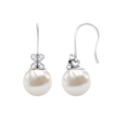 Natural Freshwater Pearl Drop Earrings with Flower Diamond