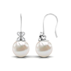 Natural Freshwater Pearl Drop Earrings with Flower Diamond