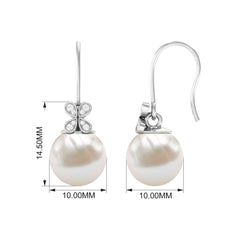 Natural Freshwater Pearl Drop Earrings with Flower Diamond