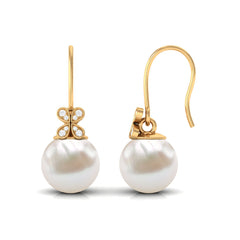 Natural Freshwater Pearl Drop Earrings with Flower Diamond