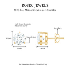 0.63 Carat Round Moissanite Stud Earrings