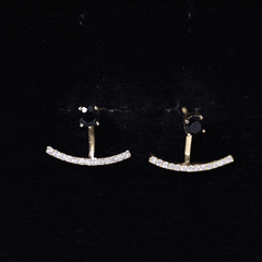 Round Black Onyx Front Back Earrings with Diamond