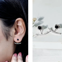 Round Black Onyx Front Back Earrings with Diamond