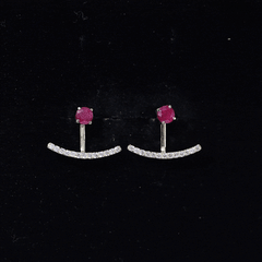 Real Ruby Front Back Earrings with Diamond