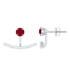 Real Ruby Front Back Earrings with Diamond