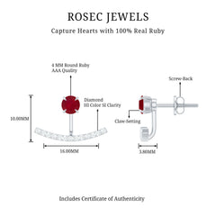 Real Ruby Front Back Earrings with Diamond