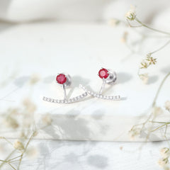 Real Ruby Front Back Earrings with Diamond