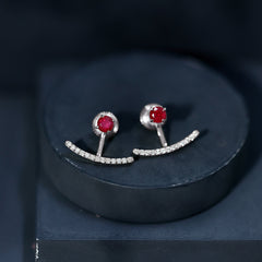 Real Ruby Front Back Earrings with Diamond