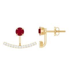 Real Ruby Front Back Earrings with Diamond