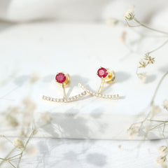 Real Ruby Front Back Earrings with Diamond