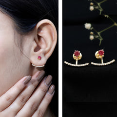 Real Ruby Front Back Earrings with Diamond