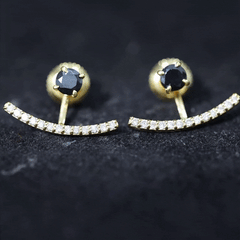 1 Carat Black Spinel Jacket Earrings with Diamond Stones