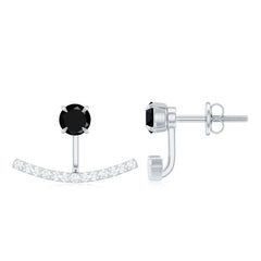 1 Carat Black Spinel Jacket Earrings with Diamond Stones