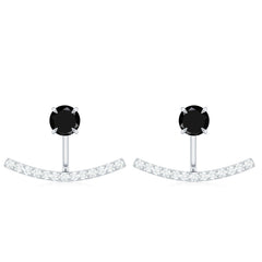1 Carat Black Spinel Jacket Earrings with Diamond Stones