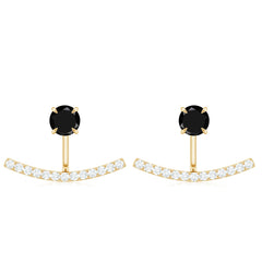1 Carat Black Spinel Jacket Earrings with Diamond Stones