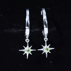 Real Peridot Starburst Hoop Drop Earrings