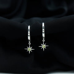 Real Peridot Starburst Hoop Drop Earrings