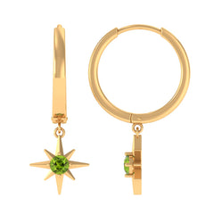 Real Peridot Starburst Hoop Drop Earrings