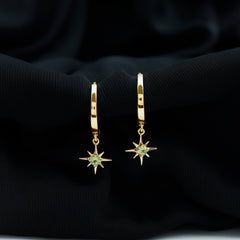 Real Peridot Starburst Hoop Drop Earrings