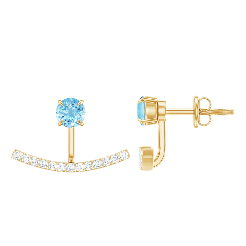 Natural Aquamarine Diamond Jacket Earrings with Screw Back