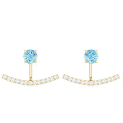 Natural Aquamarine Diamond Jacket Earrings with Screw Back