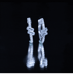 Natural Baguette Shape Sky Blue Topaz Diamond Hoop Earrings