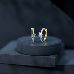 Natural Baguette Shape Sky Blue Topaz Diamond Hoop Earrings