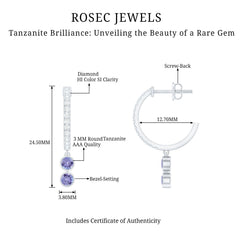 Minimal Tanzanite and Diamond Hoop Drop Earrings