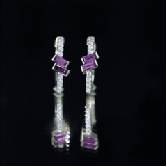Rhodolite Garnet and Diamond Hoop Earrings in Gold Plated Silver