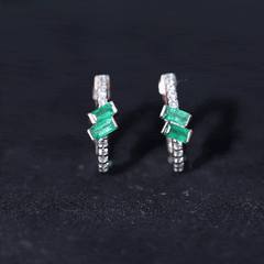 Baguette Emerald and Diamond Hoop Earrings For Women