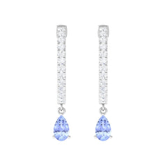 Real Tanzanite Teardrop Hoop Earrings with Diamond Accent