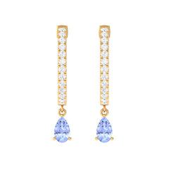 Real Tanzanite Teardrop Hoop Earrings with Diamond Accent