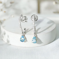 Aquamarine and Diamond Hoop Drop Earrings
