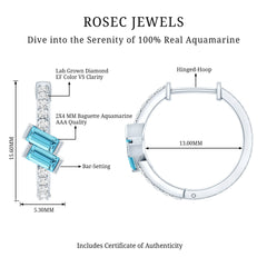 Natural Half Carat Aquamarine Hoop Earrings with Lab Diamond