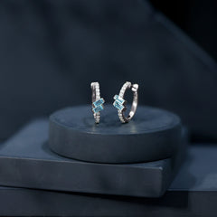 Natural Half Carat Aquamarine Hoop Earrings with Lab Diamond