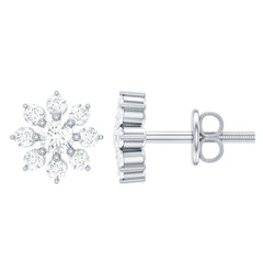 Natural Diamond Flower Stud Earrings for Women