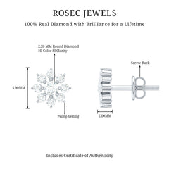 Natural Diamond Flower Stud Earrings for Women