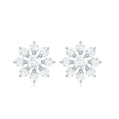 Natural Diamond Flower Stud Earrings for Women