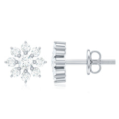 Natural Diamond Flower Stud Earrings for Women