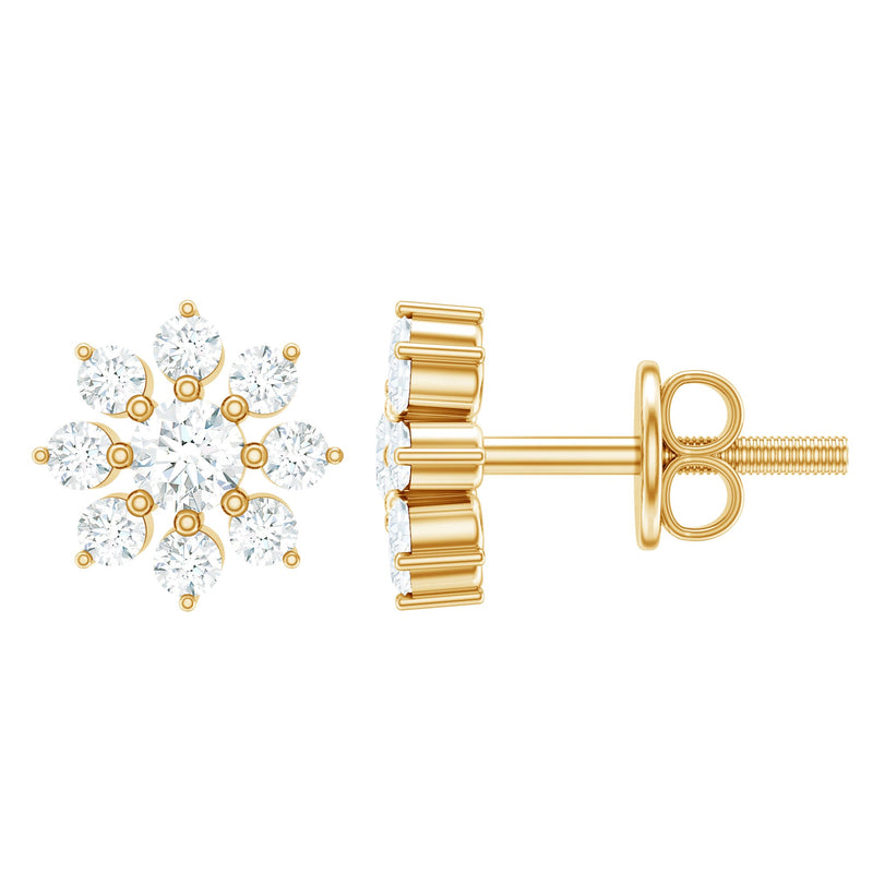 Natural Diamond Flower Stud Earrings for Women