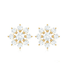 Natural Diamond Flower Stud Earrings for Women